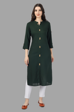 Thumbnail for House of RP Women's Green Rayon Solid Frontslit Straight Kurta - Distacart