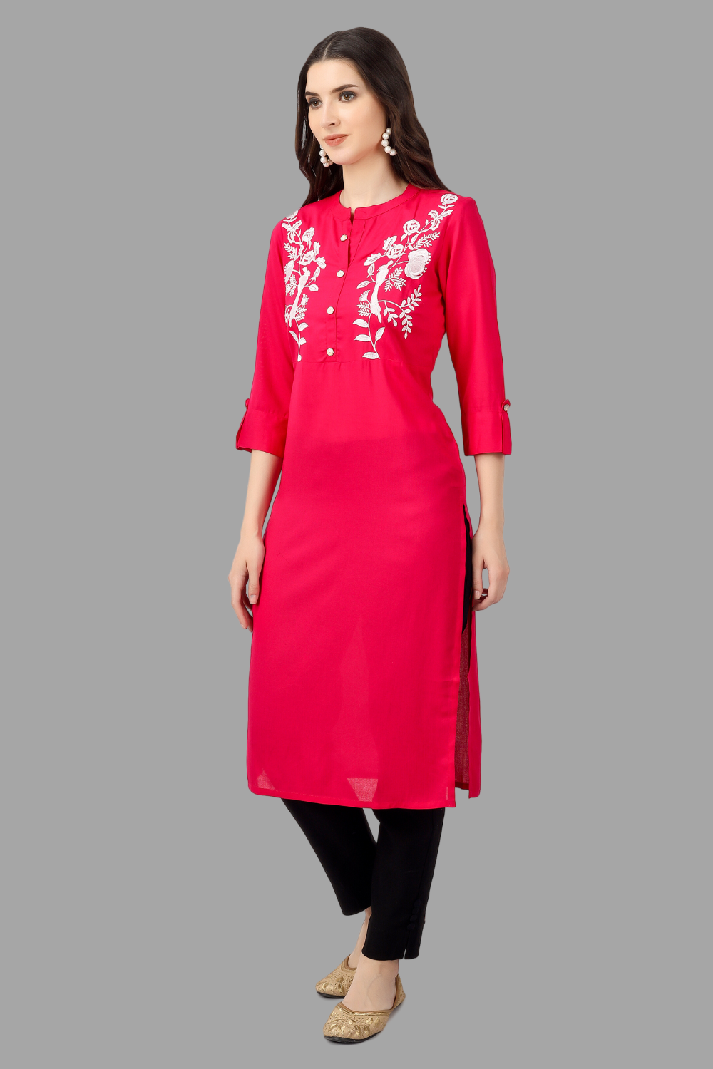 House of RP Women's Pink Rayon Chicken Embroidered Straight Kurta - Distacart