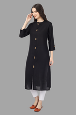 Thumbnail for House of RP Women's Black Rayon Solid Frontslit Straight Kurta - Distacart