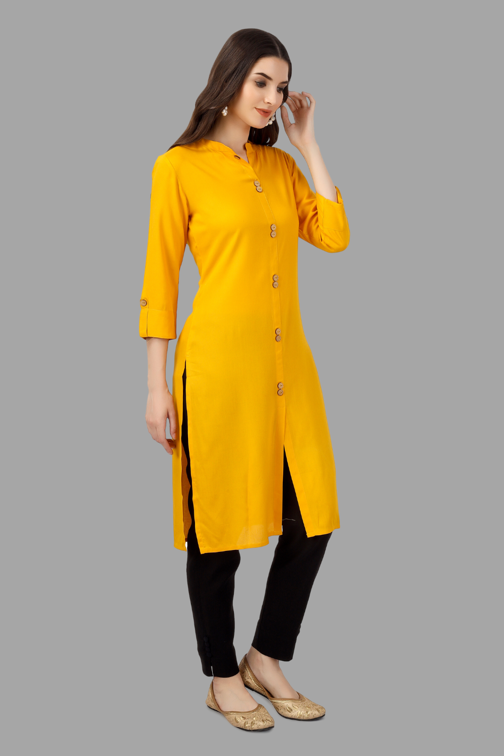 House of RP Women's Yellow Rayon Solid Frontslit Straight Kurta - Distacart