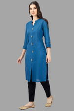 Thumbnail for House of RP Women's Light Blue Rayon Solid Frontslit Straight Kurta - Distacart