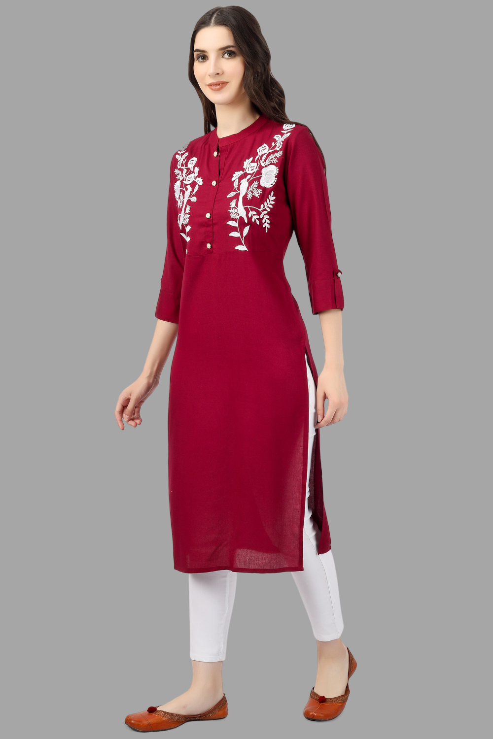 House of RP Women's Maroon Rayon Chicken Embroidered Straight Kurta - Distacart