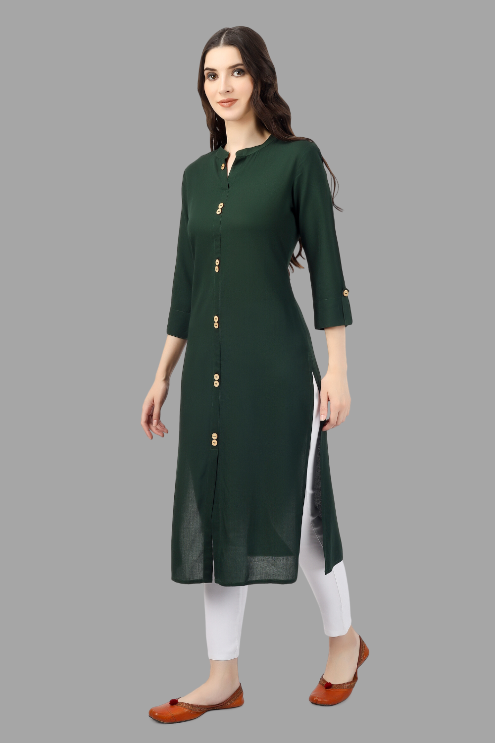 House of RP Women's Green Rayon Solid Frontslit Straight Kurta - Distacart
