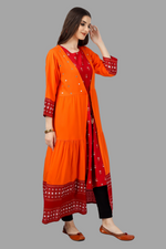 Thumbnail for House of RP Women's Red Rayon Embroidered Circular Kurta with Shurg - Distacart