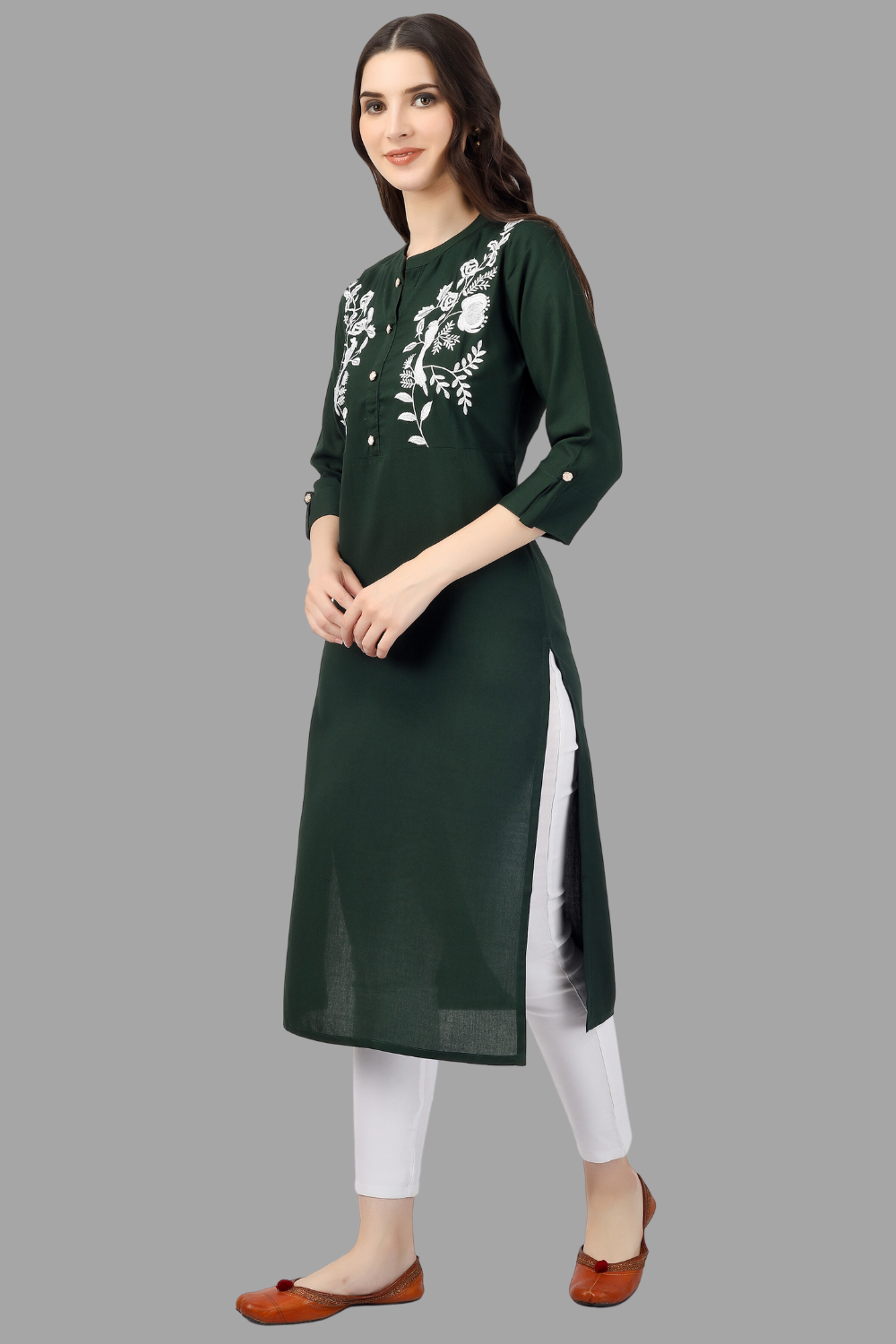 House of RP Women's Green Rayon Chicken Embroidered Straight Kurta - Distacart