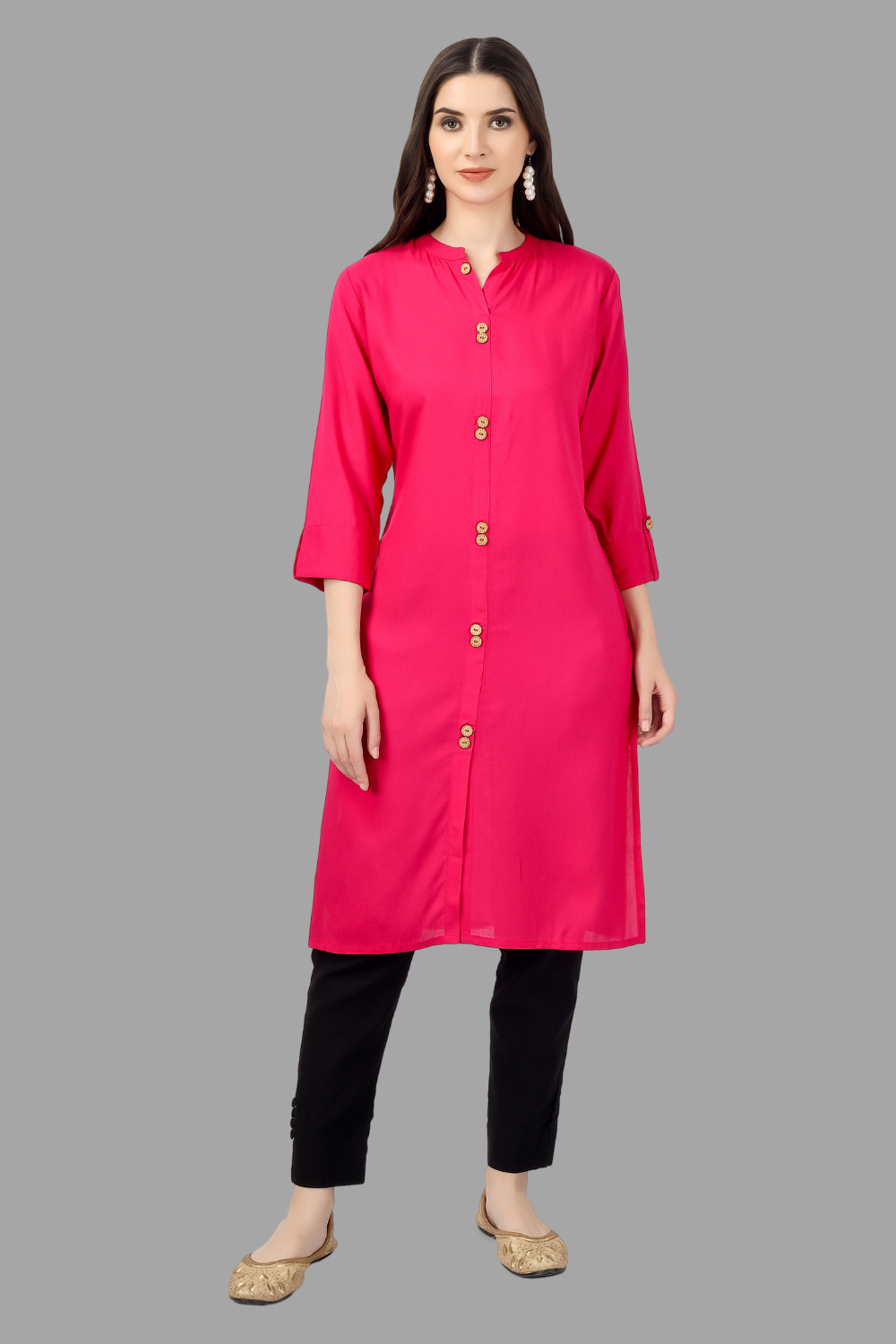 House of RP Women's Pink Rayon Solid Frontslit Straight Kurta - Distacart