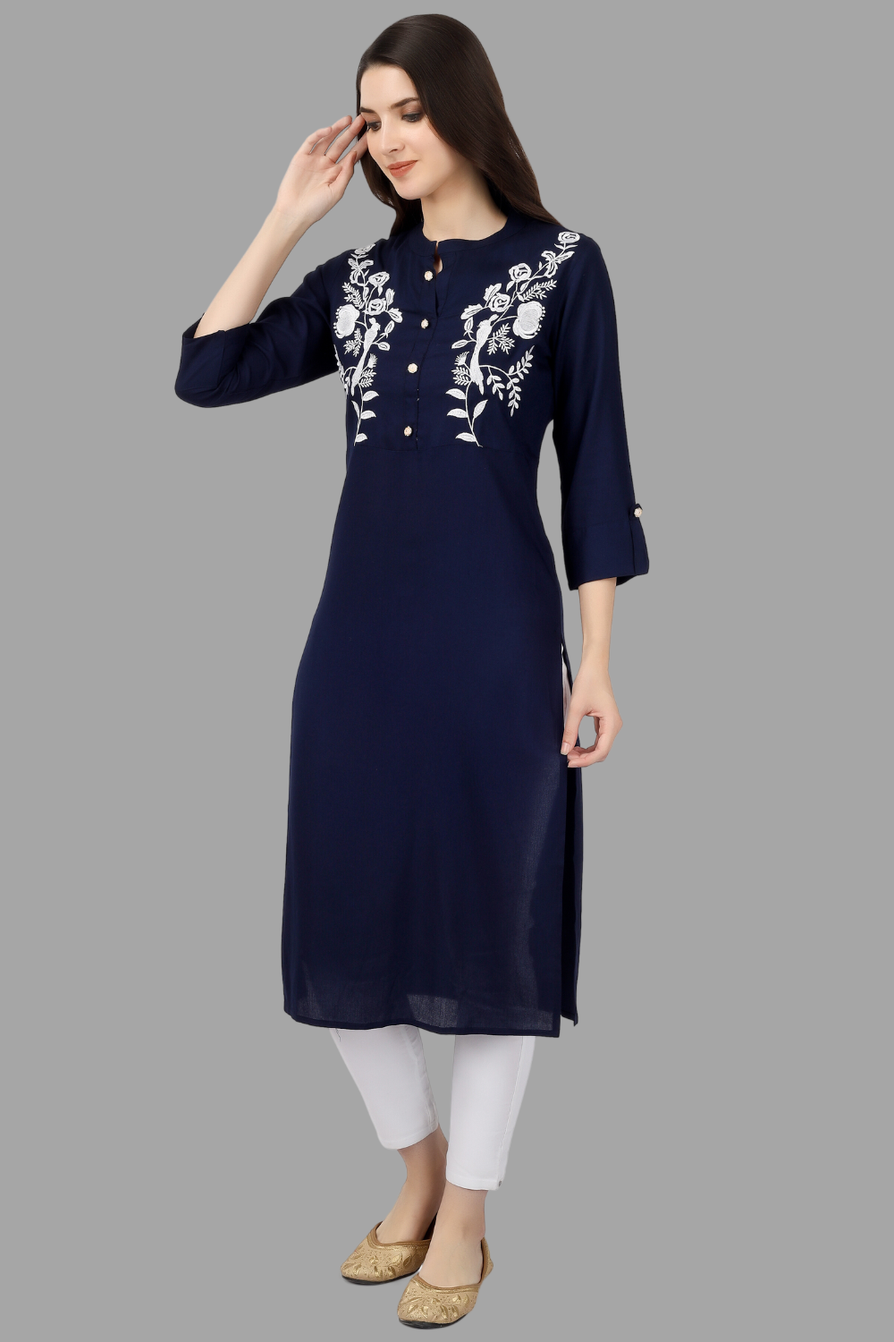 House of RP Women's Blue Rayon Chicken Embroidered Straight Kurta - Distacart