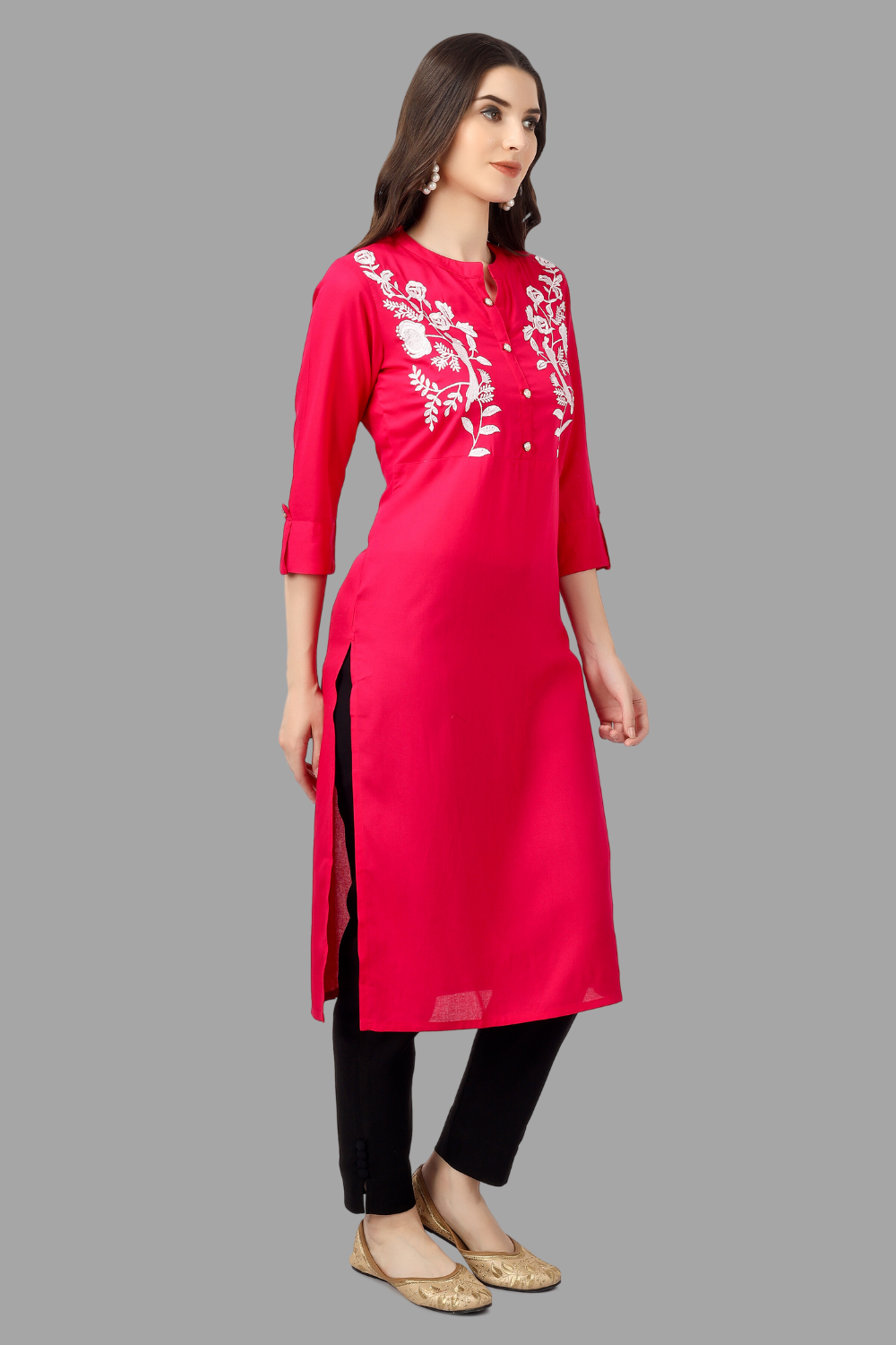 House of RP Women's Pink Rayon Chicken Embroidered Straight Kurta - Distacart