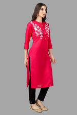Thumbnail for House of RP Women's Pink Rayon Chicken Embroidered Straight Kurta - Distacart
