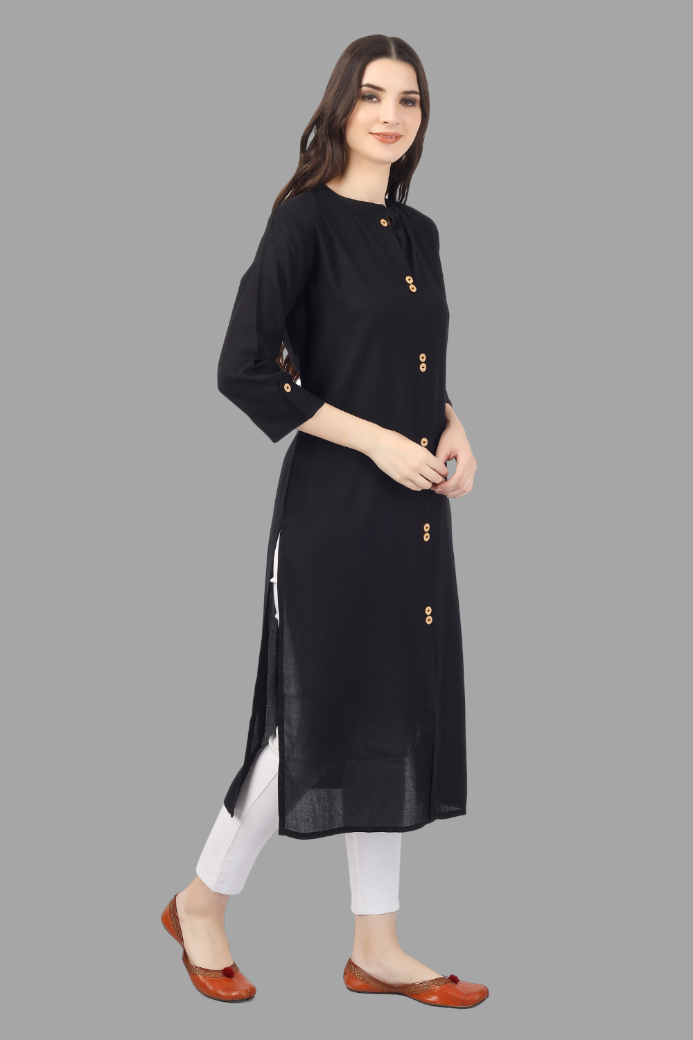 House of RP Women's Black Rayon Solid Frontslit Straight Kurta - Distacart