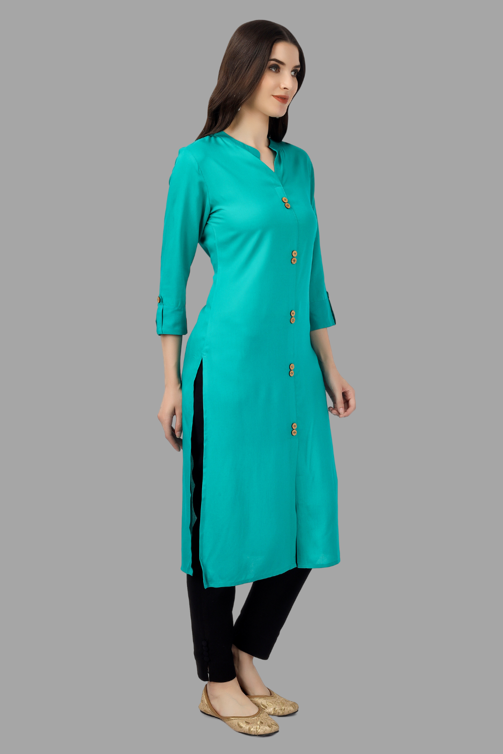 House of RP Women's Turquoise Rayon Solid Frontslit Straight Kurta - Distacart