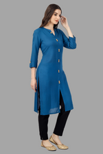 Thumbnail for House of RP Women's Light Blue Rayon Solid Frontslit Straight Kurta - Distacart