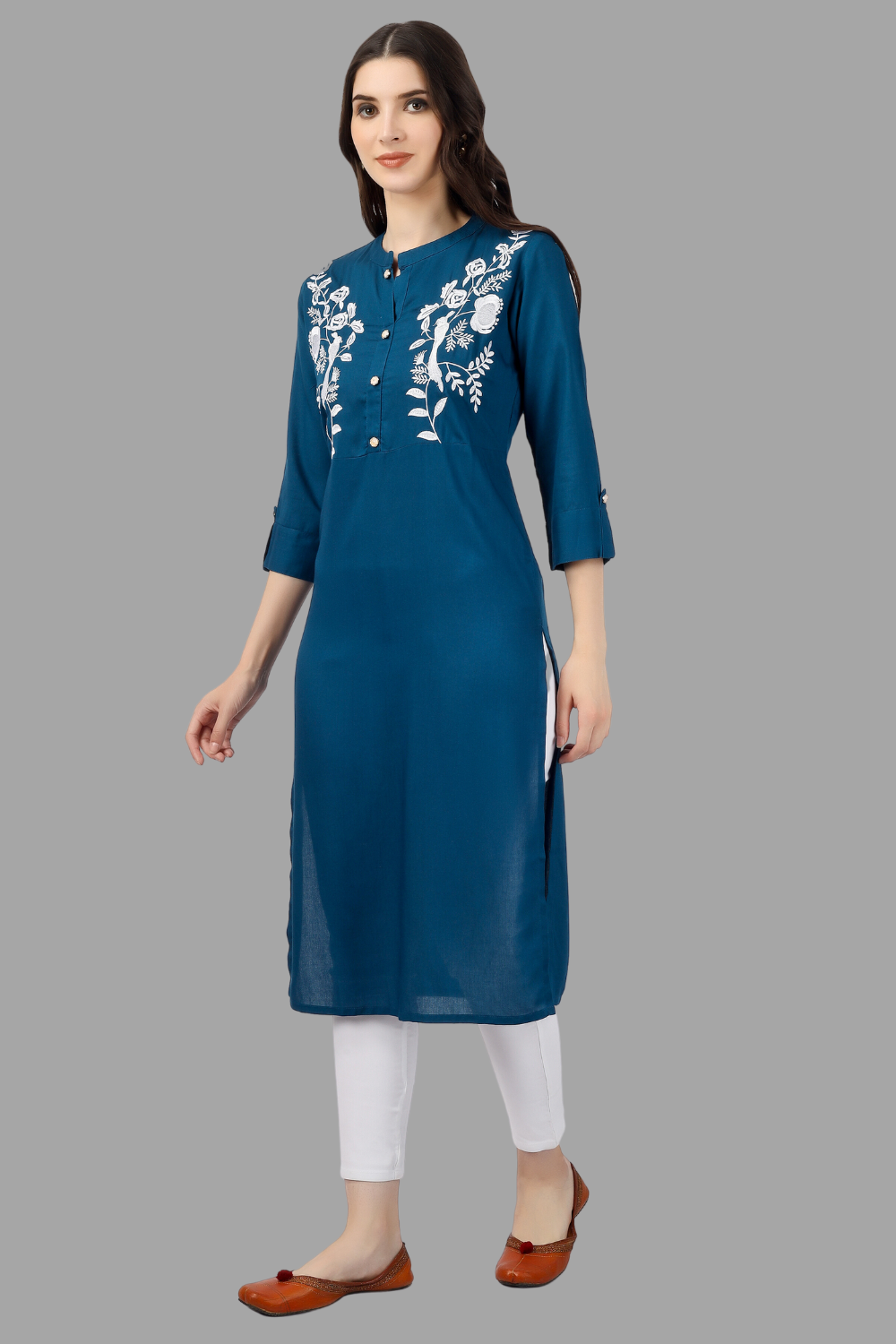 House of RP Women's Light Blue Rayon Chicken Embroidered Straight Kurta - Distacart