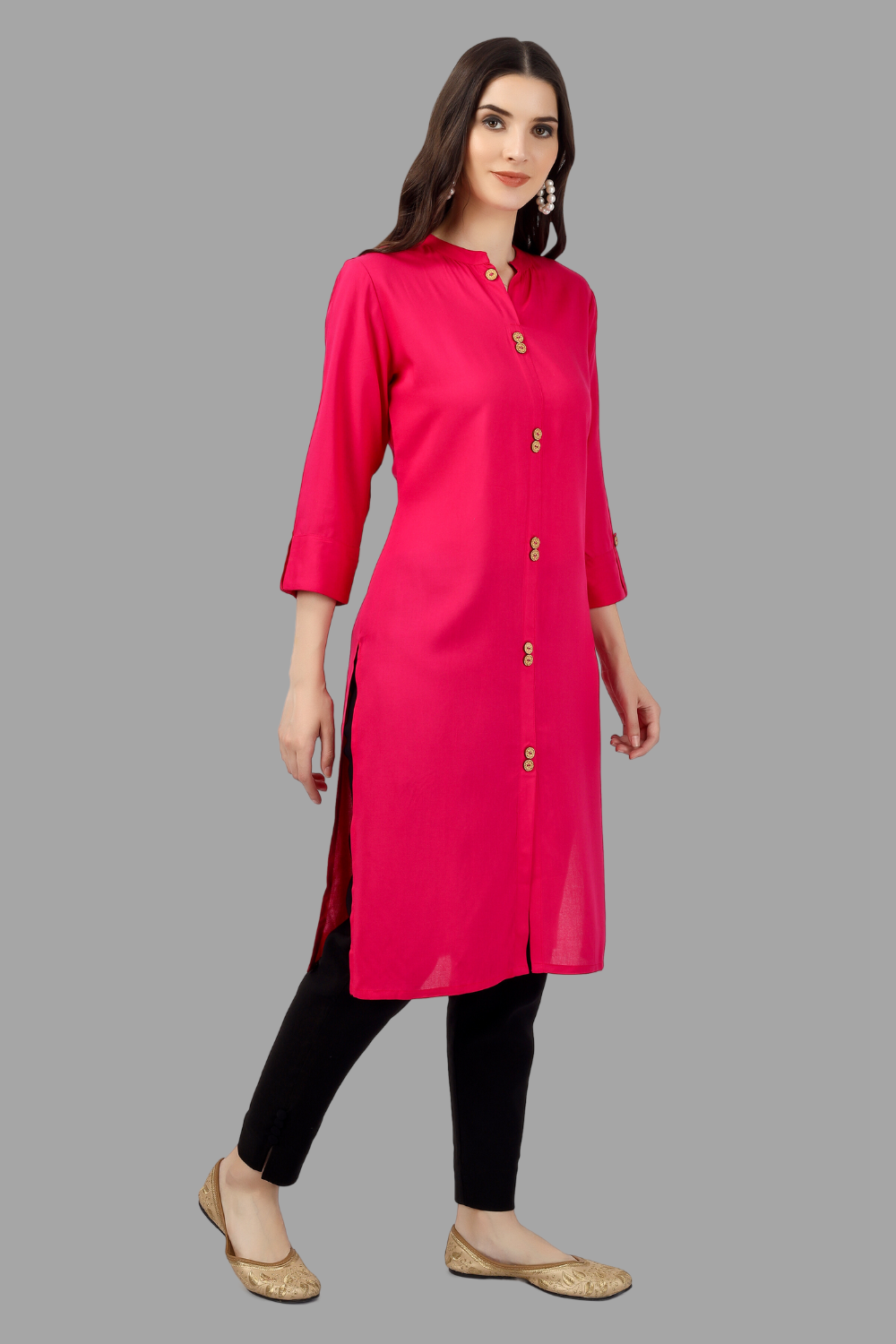 House of RP Women's Pink Rayon Solid Frontslit Straight Kurta - Distacart