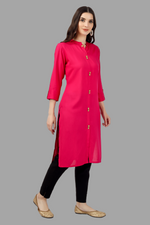 Thumbnail for House of RP Women's Pink Rayon Solid Frontslit Straight Kurta - Distacart