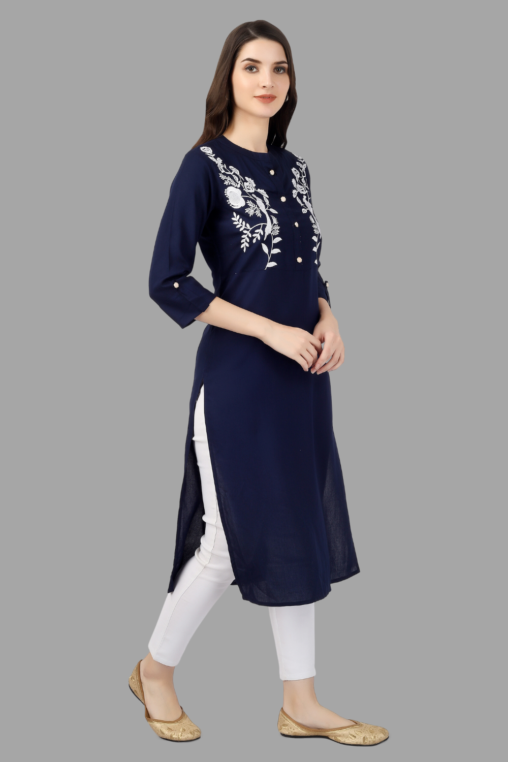 House of RP Women's Blue Rayon Chicken Embroidered Straight Kurta - Distacart