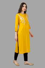 Thumbnail for House of RP Women's Yellow Rayon Chicken Embroidered Straight Kurta - Distacart