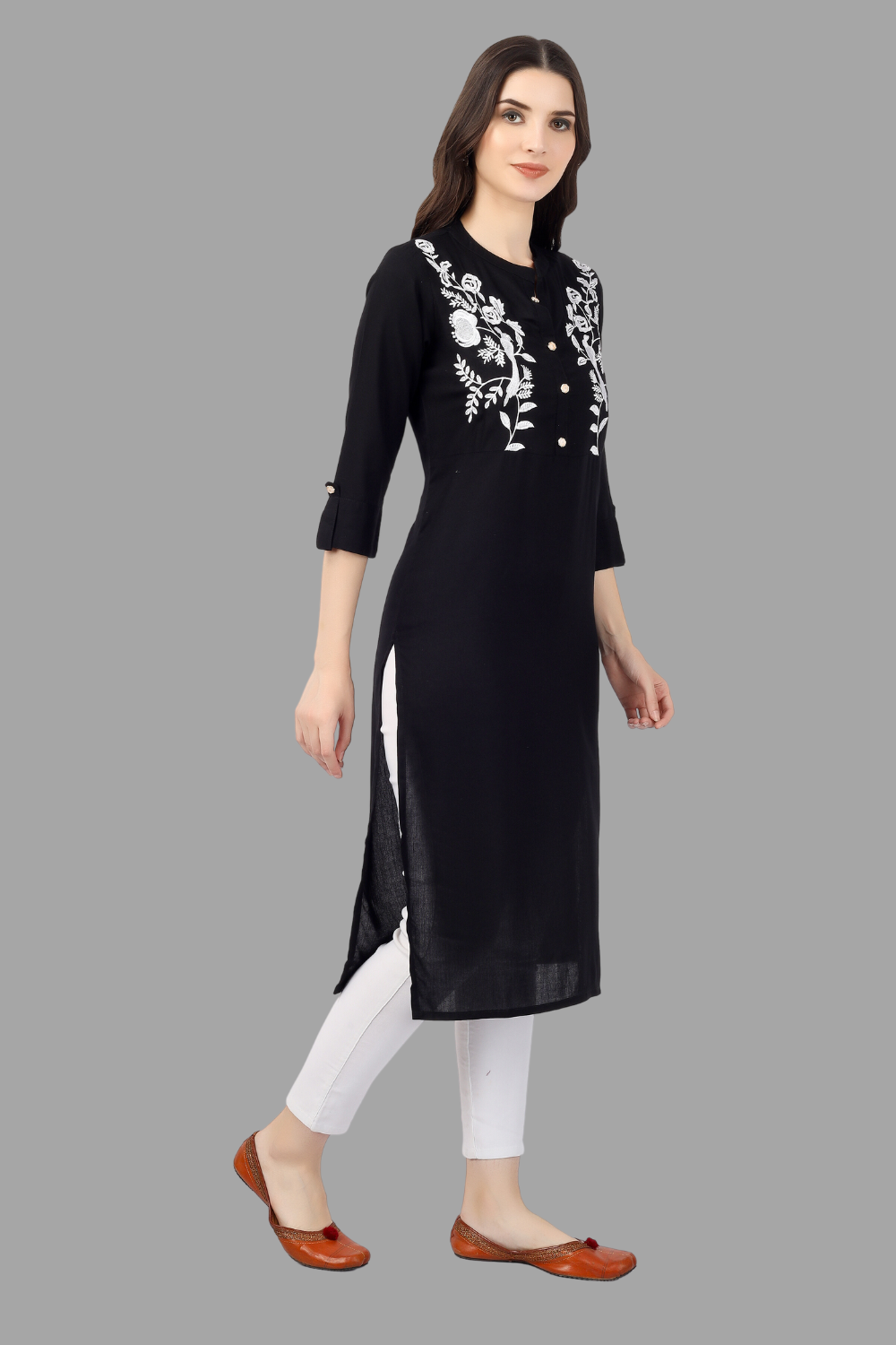 House of RP Women's Black Rayon Chicken Embroidered Straight Kurta - Distacart