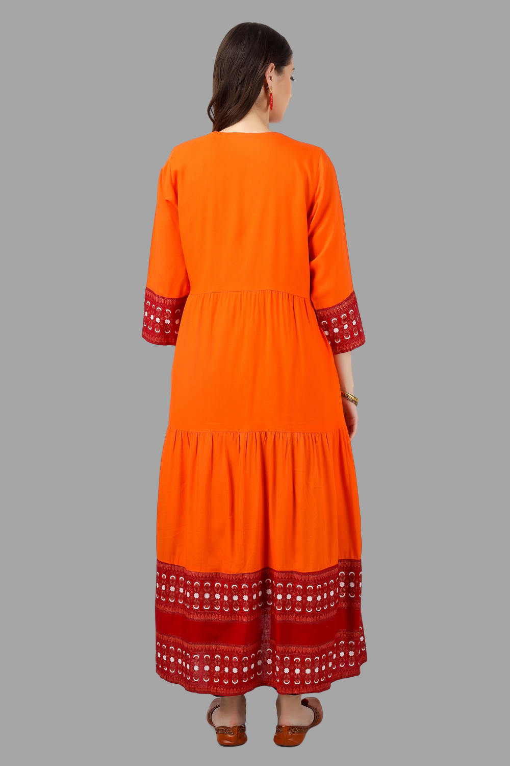 House of RP Women's Red Rayon Embroidered Circular Kurta with Shurg - Distacart