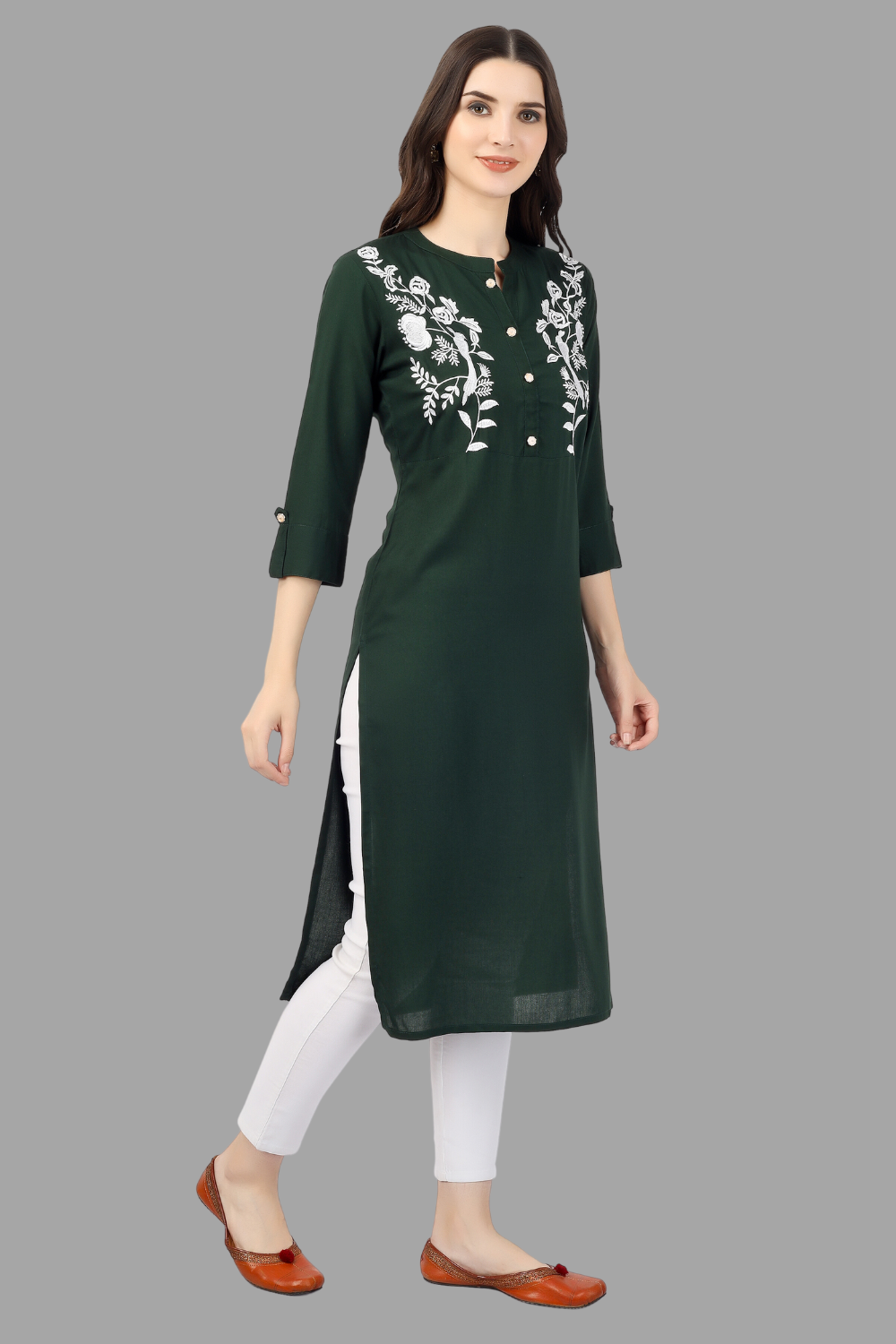 House of RP Women's Green Rayon Chicken Embroidered Straight Kurta - Distacart