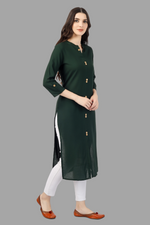 Thumbnail for House of RP Women's Green Rayon Solid Frontslit Straight Kurta - Distacart