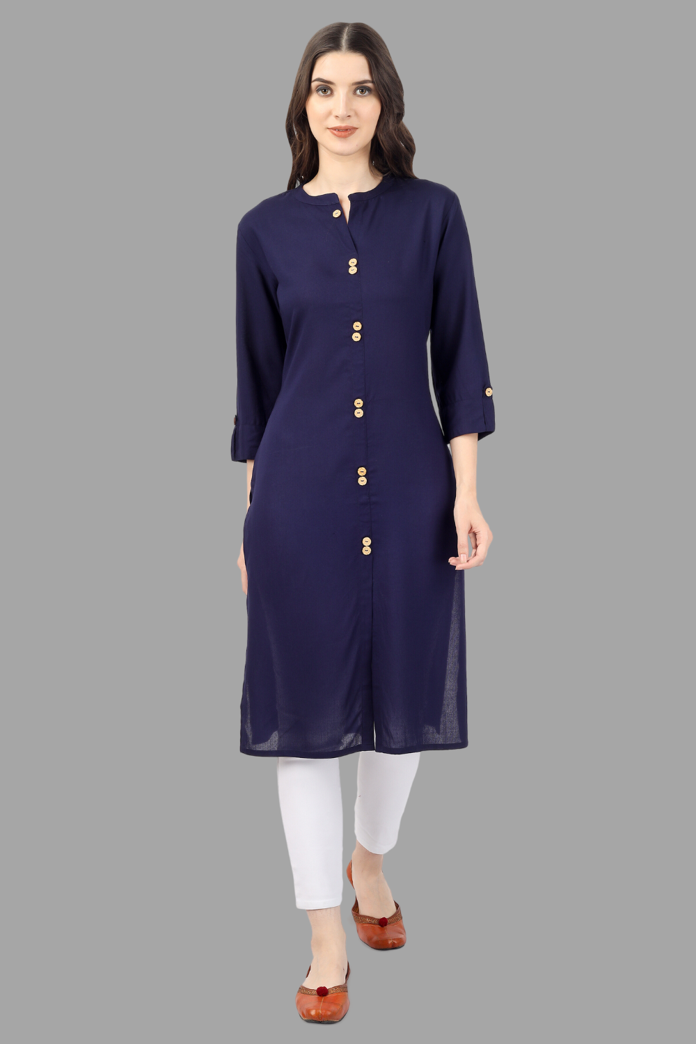 House of RP Women's Blue Rayon Solid Frontslit Straight Kurta - Distacart
