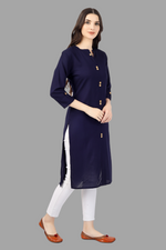 Thumbnail for House of RP Women's Blue Rayon Solid Frontslit Straight Kurta - Distacart
