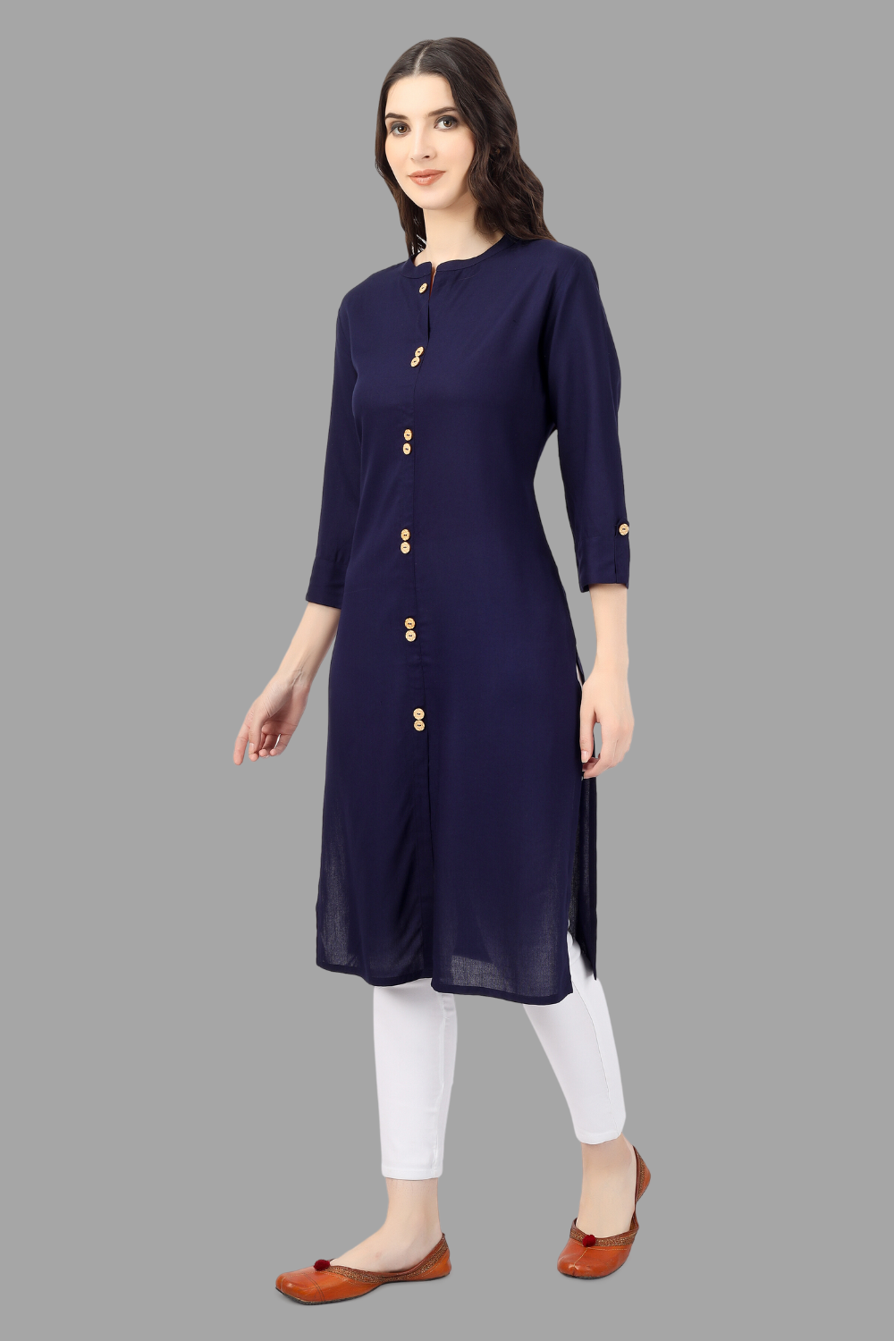 House of RP Women's Blue Rayon Solid Frontslit Straight Kurta - Distacart
