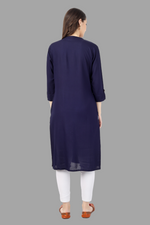 Thumbnail for House of RP Women's Blue Rayon Solid Frontslit Straight Kurta - Distacart