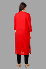 Thumbnail for House of RP Women's Red Rayon Solid Frontslit Straight Kurta - Distacart