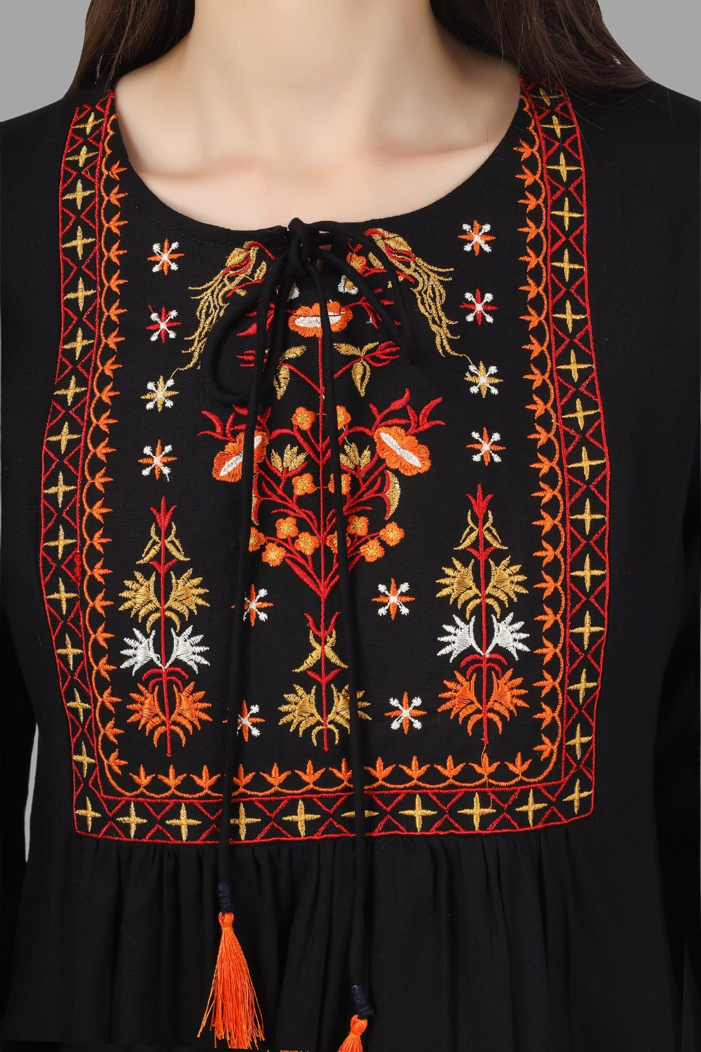 House of RP Women Black Rayon Embroidered Flared Tunic - Distacart