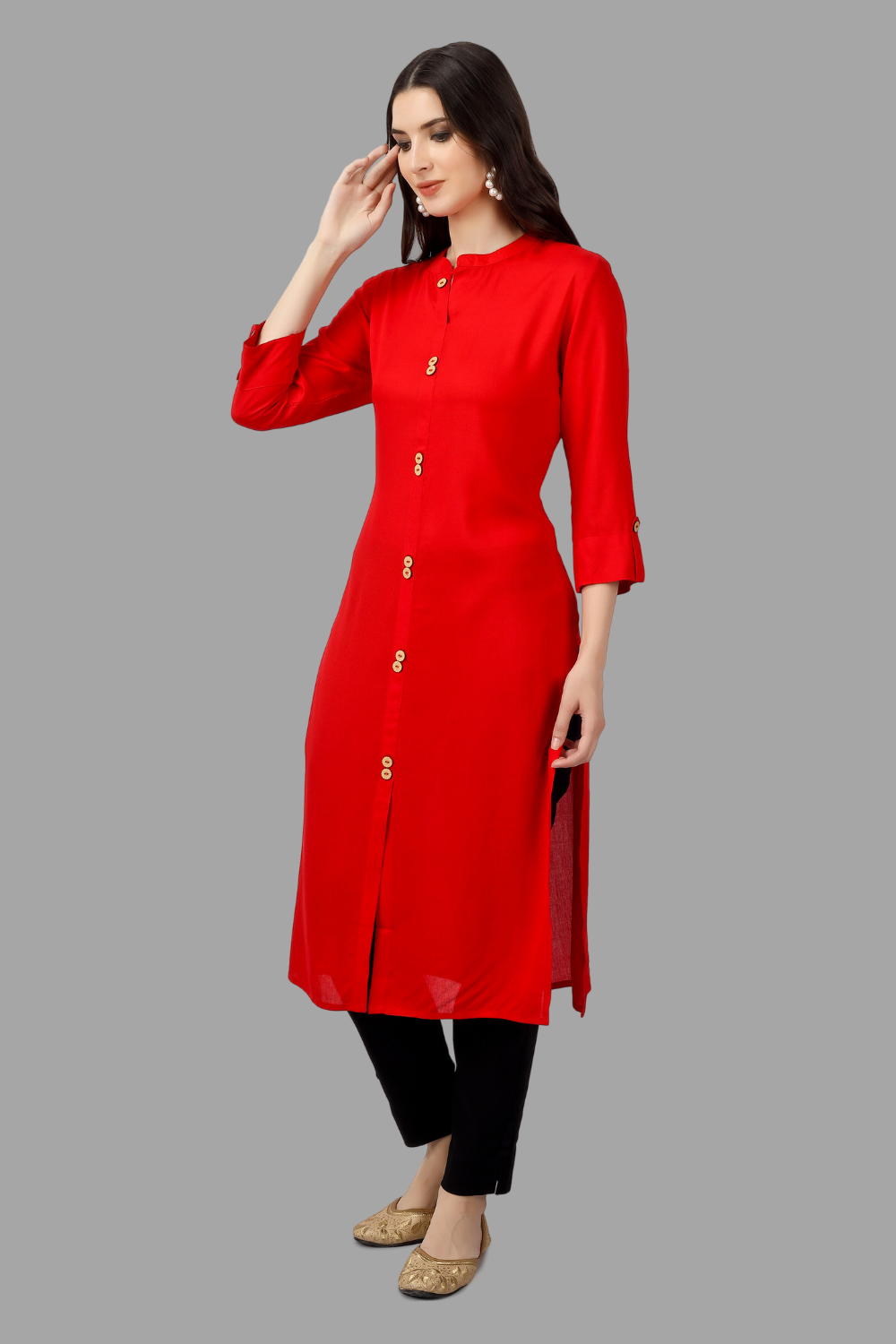 House of RP Women's Red Rayon Solid Frontslit Straight Kurta - Distacart