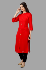 Thumbnail for House of RP Women's Red Rayon Solid Frontslit Straight Kurta - Distacart