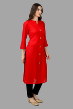 Thumbnail for House of RP Women's Red Rayon Solid Frontslit Straight Kurta - Distacart