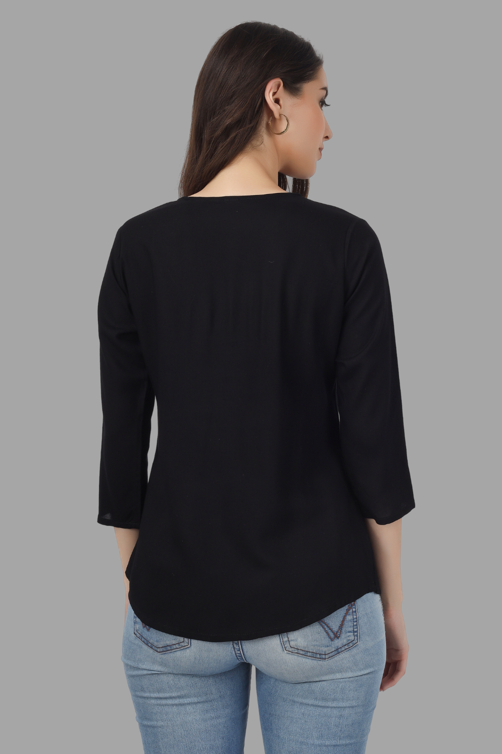 House of RP Women Black Rayon Embroidered Flared Tunic - Distacart