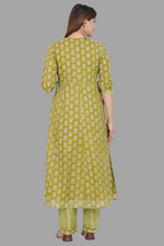 Thumbnail for House of RP Women's Green Cotton Floral Yoke Embroidered Anarkali Kurta & Pant Set - Distacart