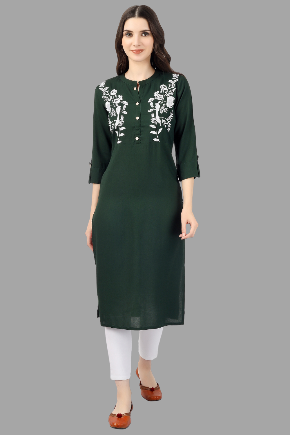 House of RP Women's Green Rayon Chicken Embroidered Straight Kurta - Distacart