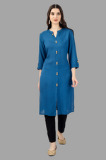 Thumbnail for House of RP Women's Light Blue Rayon Solid Frontslit Straight Kurta - Distacart