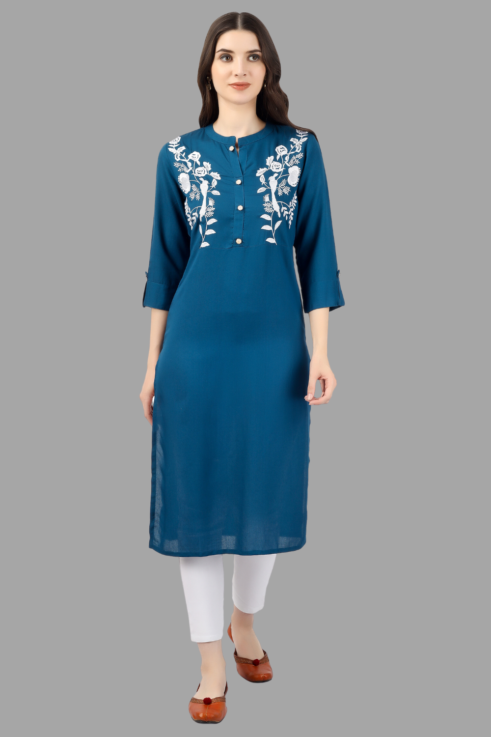 House of RP Women's Light Blue Rayon Chicken Embroidered Straight Kurta - Distacart