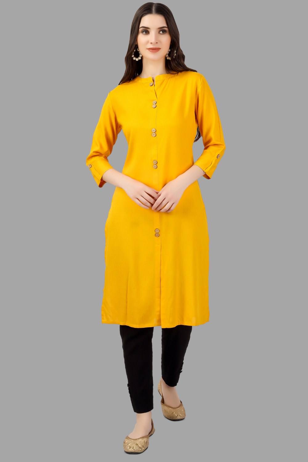 House of RP Women's Yellow Rayon Solid Frontslit Straight Kurta - Distacart