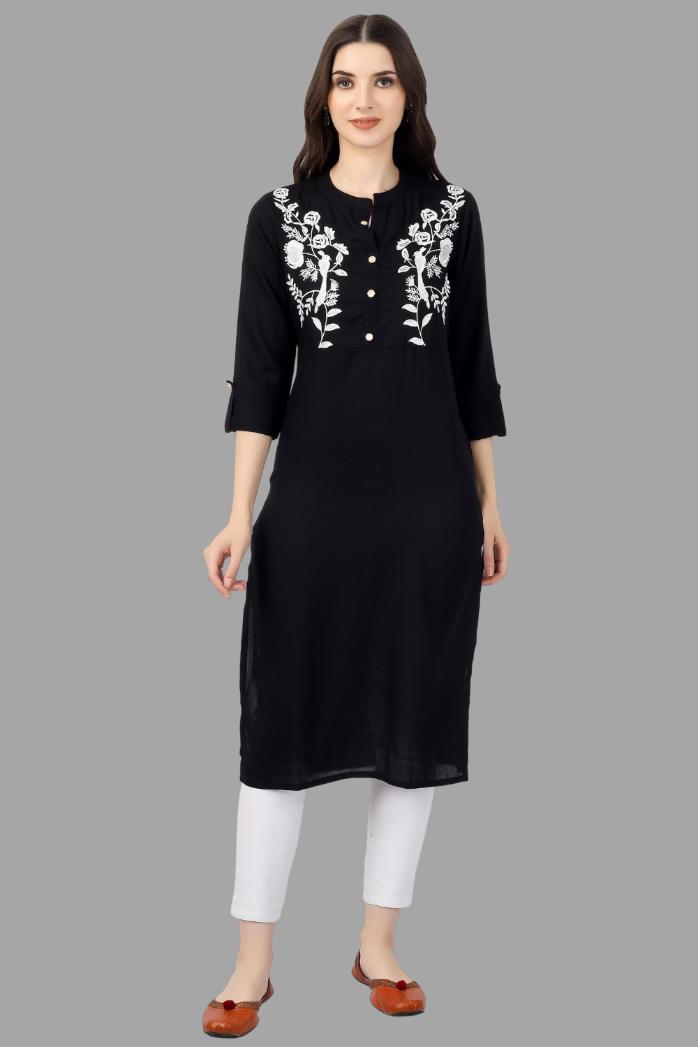 House of RP Women's Black Rayon Chicken Embroidered Straight Kurta - Distacart