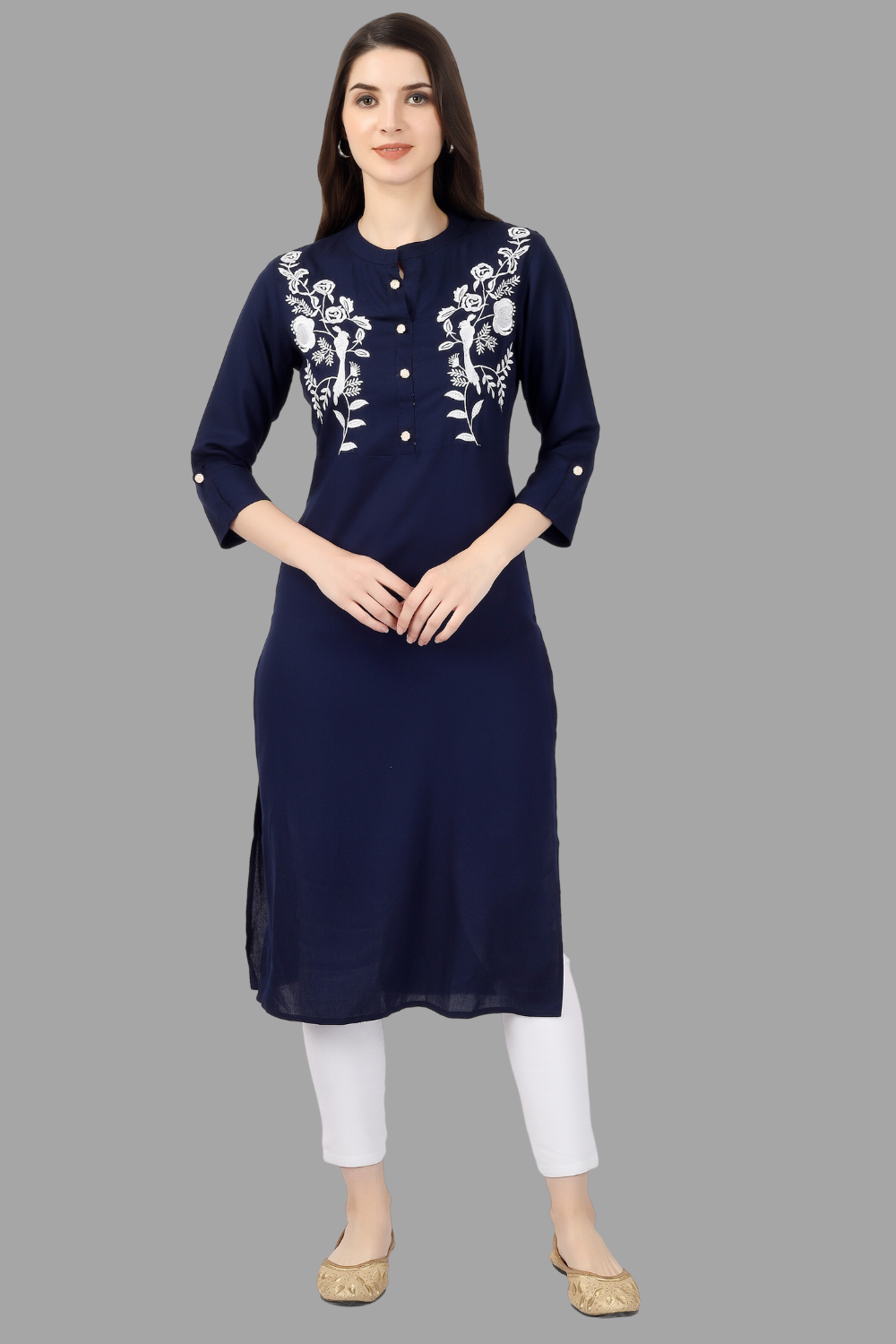House of RP Women's Blue Rayon Chicken Embroidered Straight Kurta - Distacart