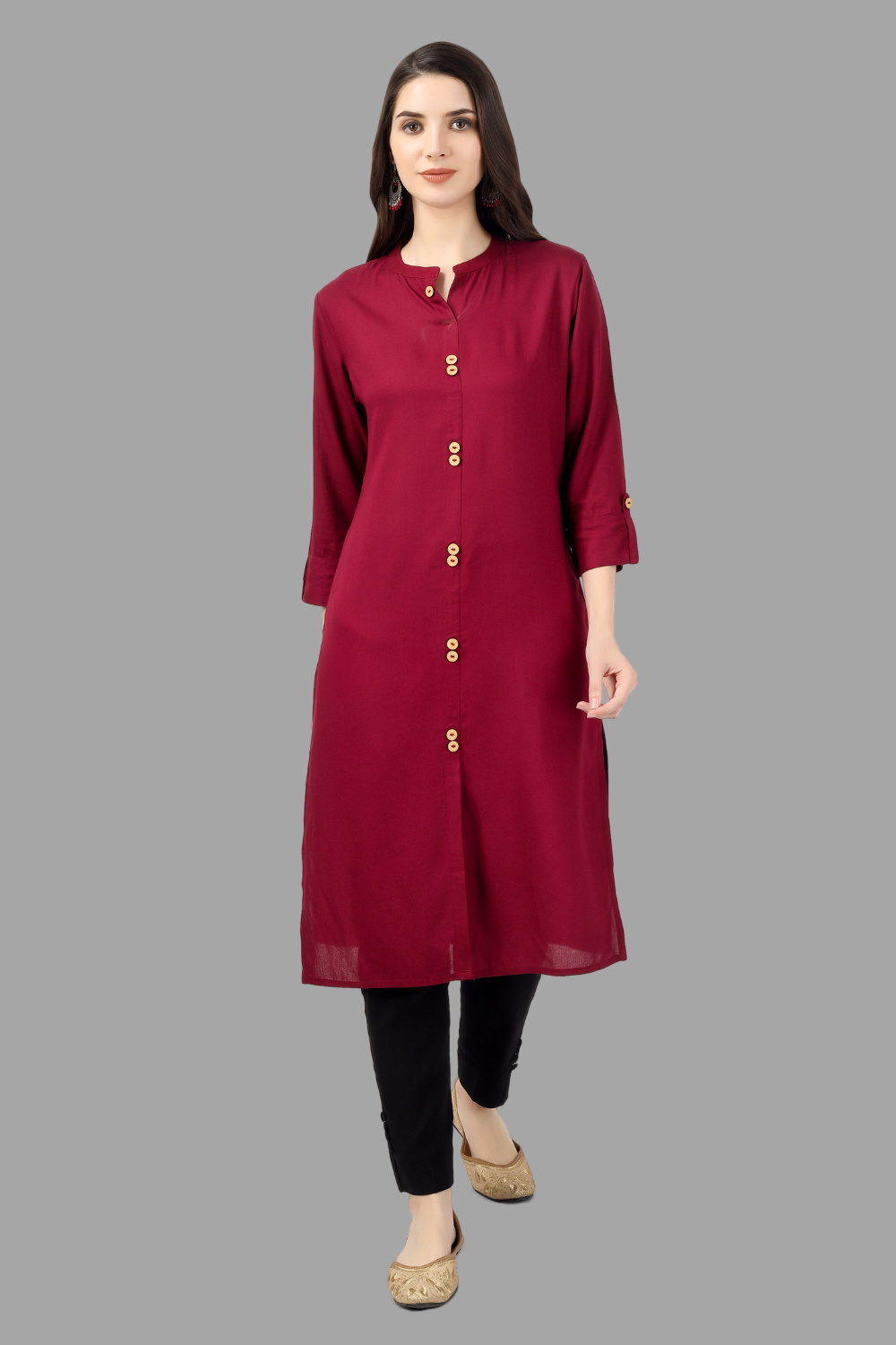 House of RP Women's Maroon Rayon Solid Frontslit Straight Kurta - Distacart