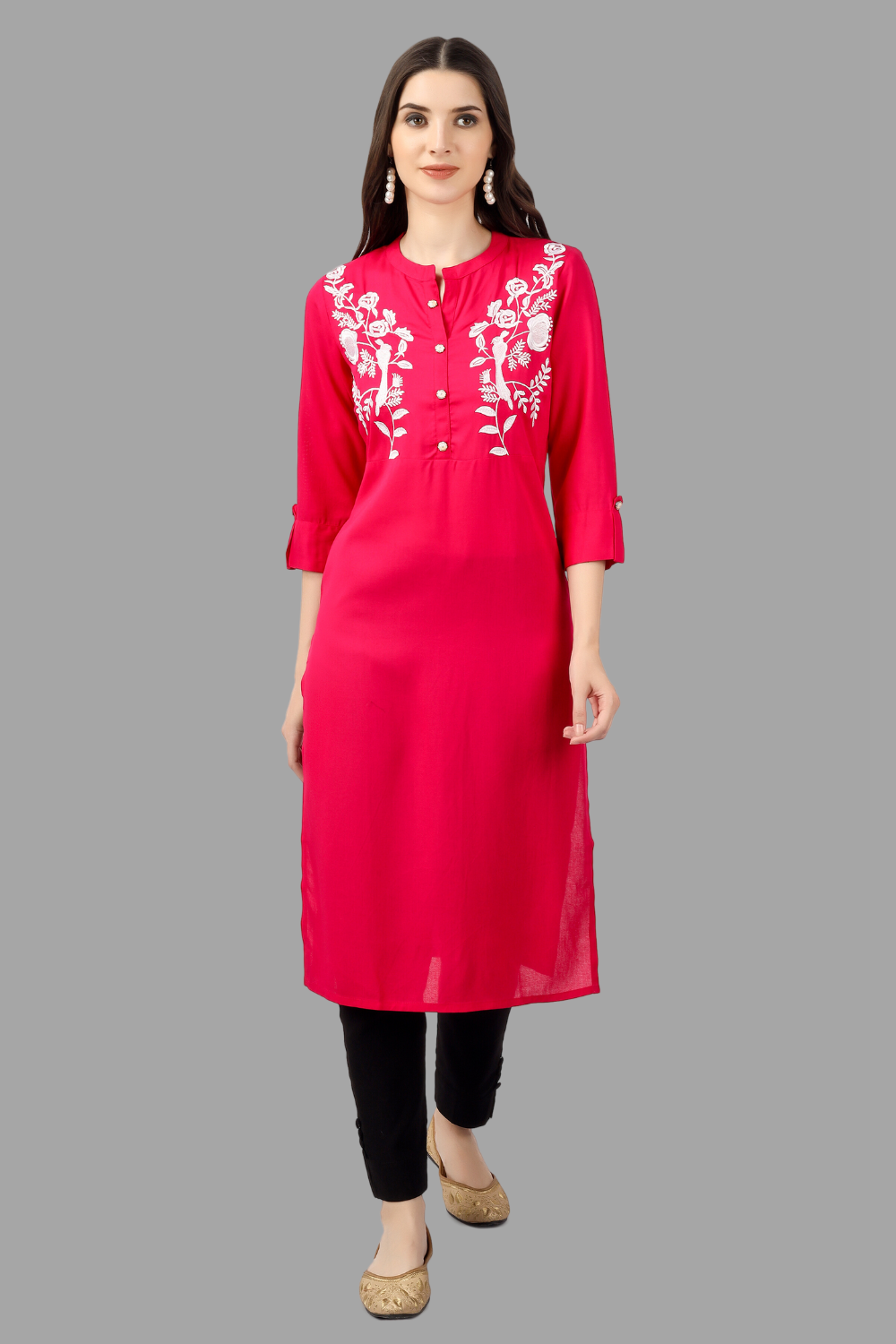 House of RP Women's Pink Rayon Chicken Embroidered Straight Kurta - Distacart