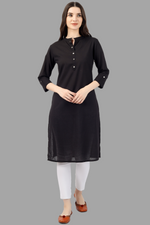 Thumbnail for House of RP Women's Black Solid Cotton Straight Kurta - Distacart