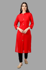 Thumbnail for House of RP Women's Red Rayon Solid Frontslit Straight Kurta - Distacart