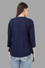 Thumbnail for House of RP Women Blue Rayon Embroidered Flared Tunic - Distacart