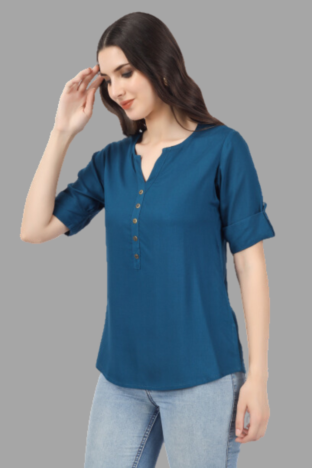 House of RP Women Blue Rayon Solid Casual Tunic - Distacart