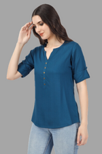 Thumbnail for House of RP Women Blue Rayon Solid Casual Tunic - Distacart