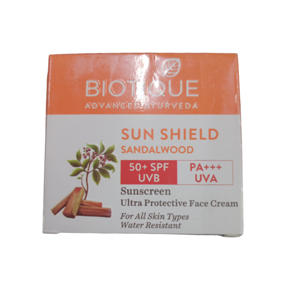 Biotique Bio Sandalwood SPF 50+ UVA/UVB Sunscreen Ultra Soothing Face Cream - Distacart